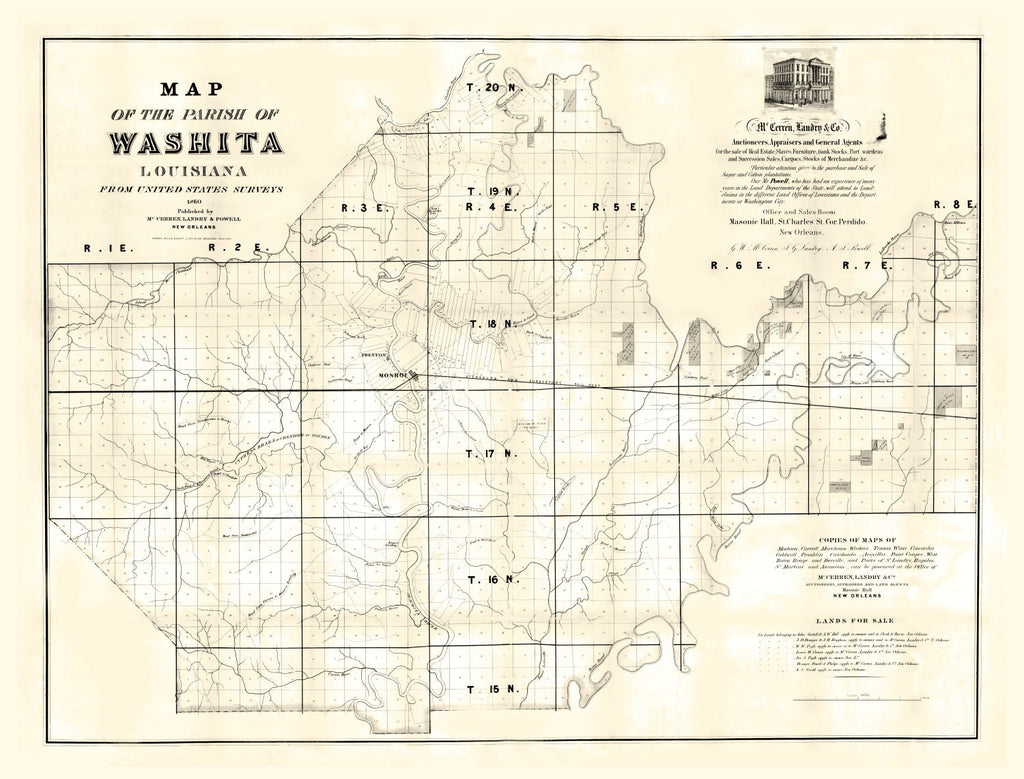 Vintage Map of Washita Parish, Louisiana 1860