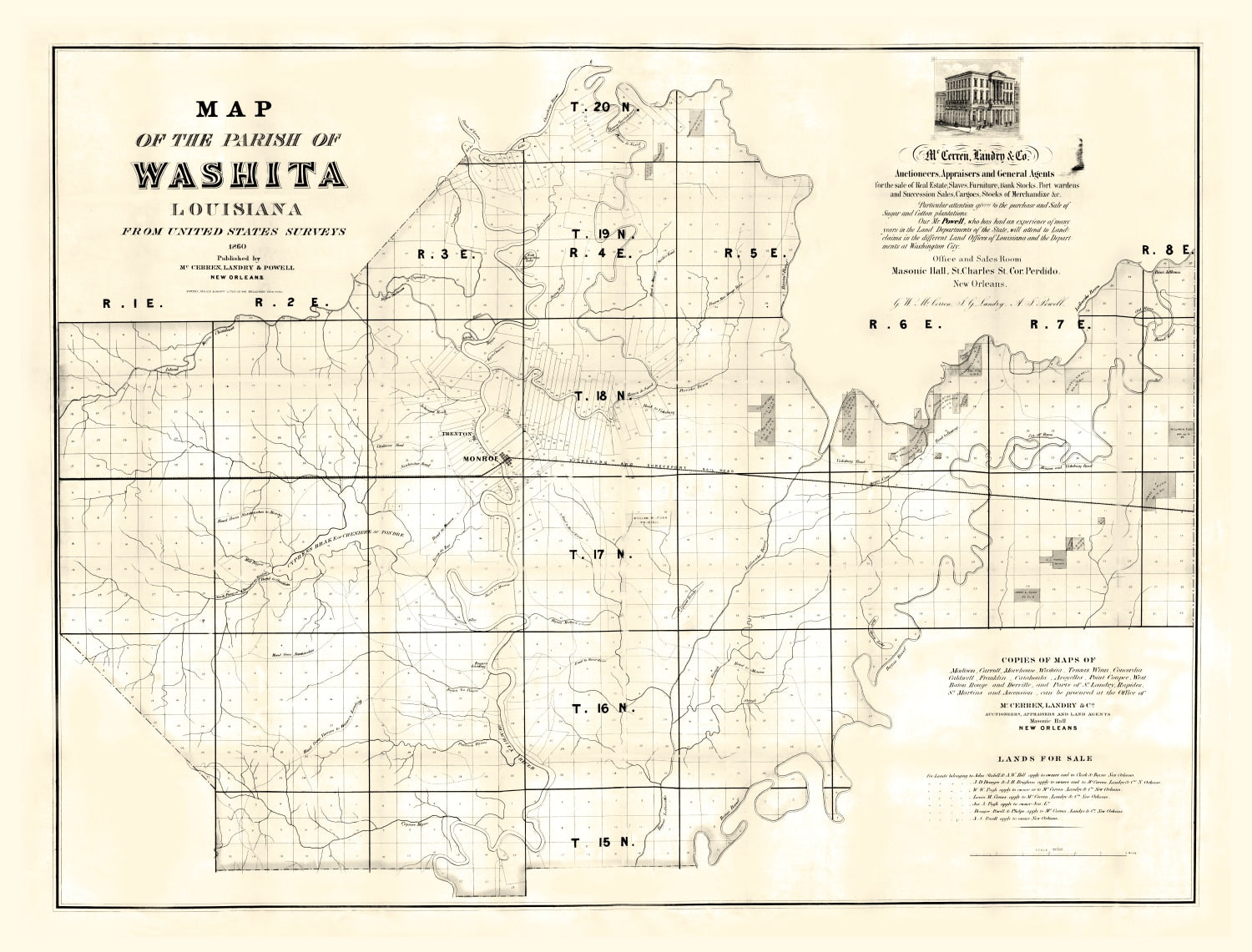 Vintage Map of Washita Parish, Louisiana 1860