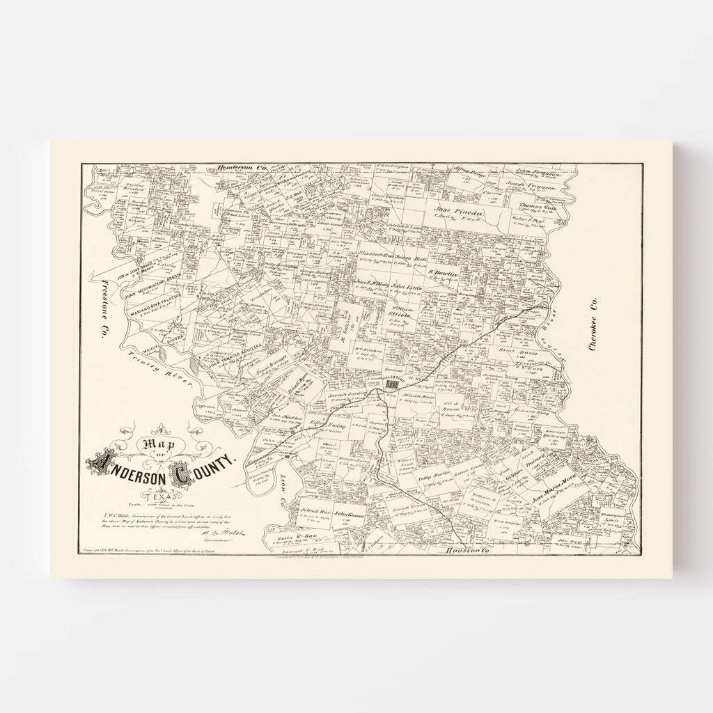 Vintage Map of Anderson County, Texas 1879