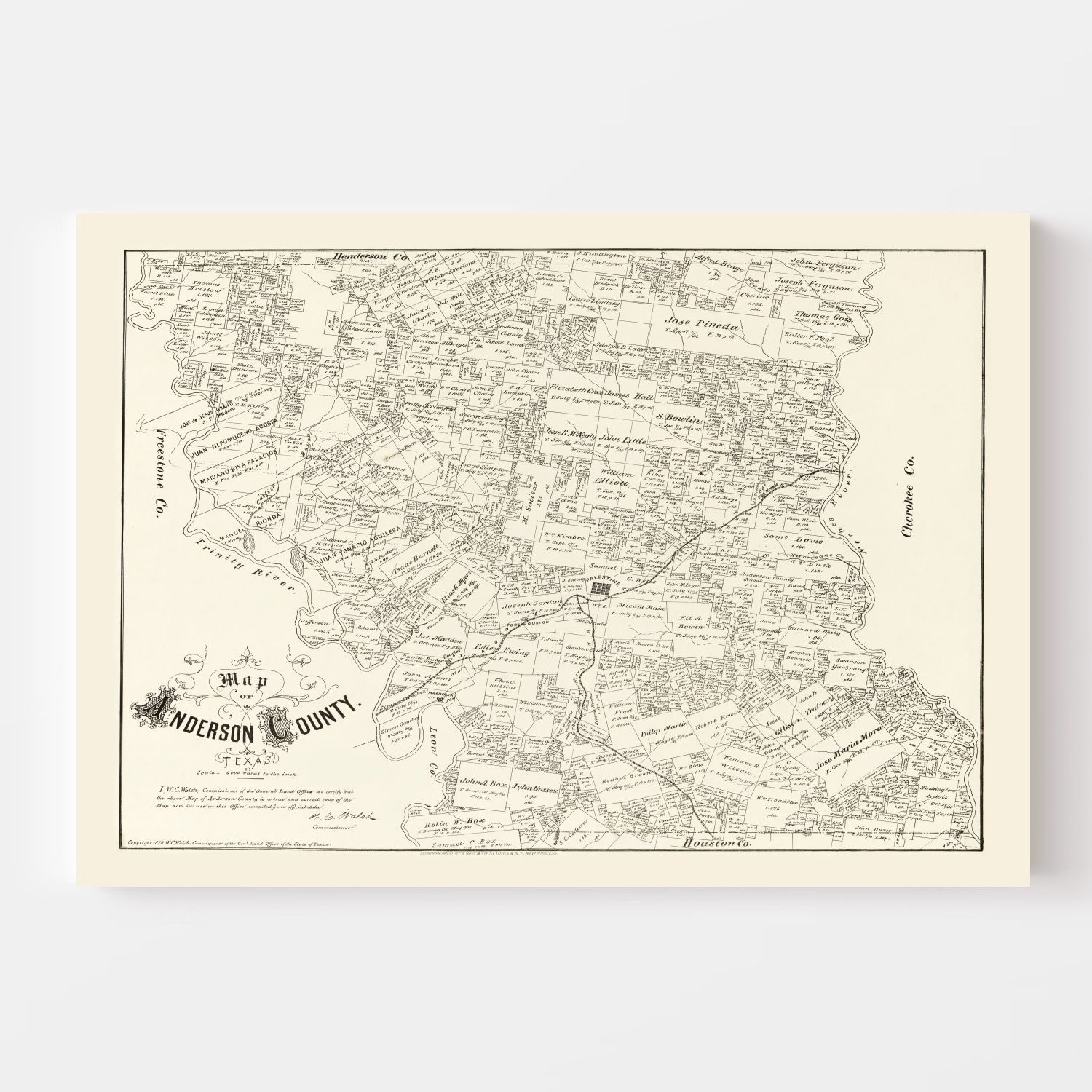 Vintage Map of Anderson County, Texas 1879