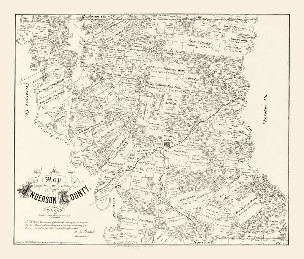 Vintage Map of Anderson County, Texas 1879