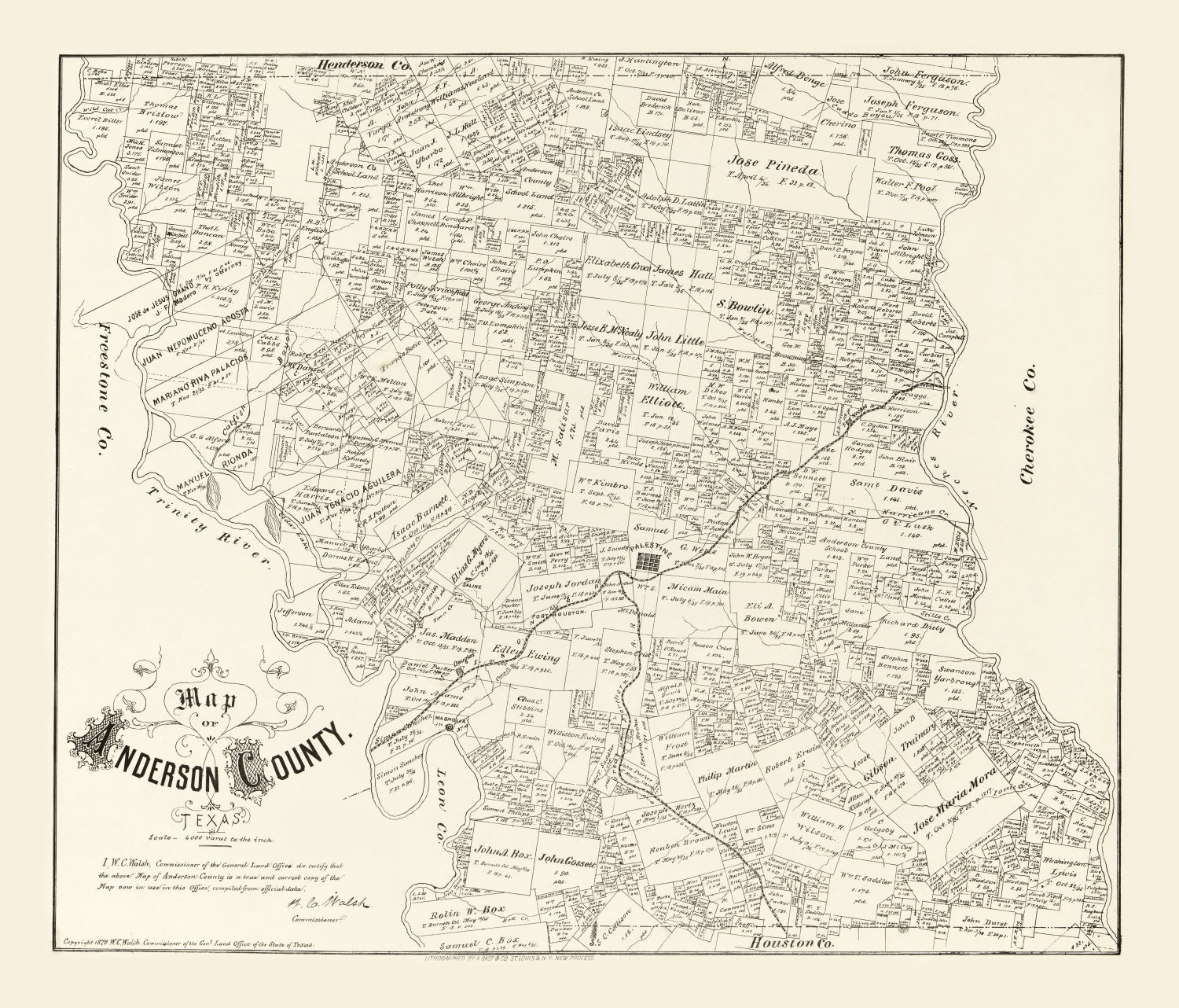 Vintage Map of Anderson County, Texas 1879