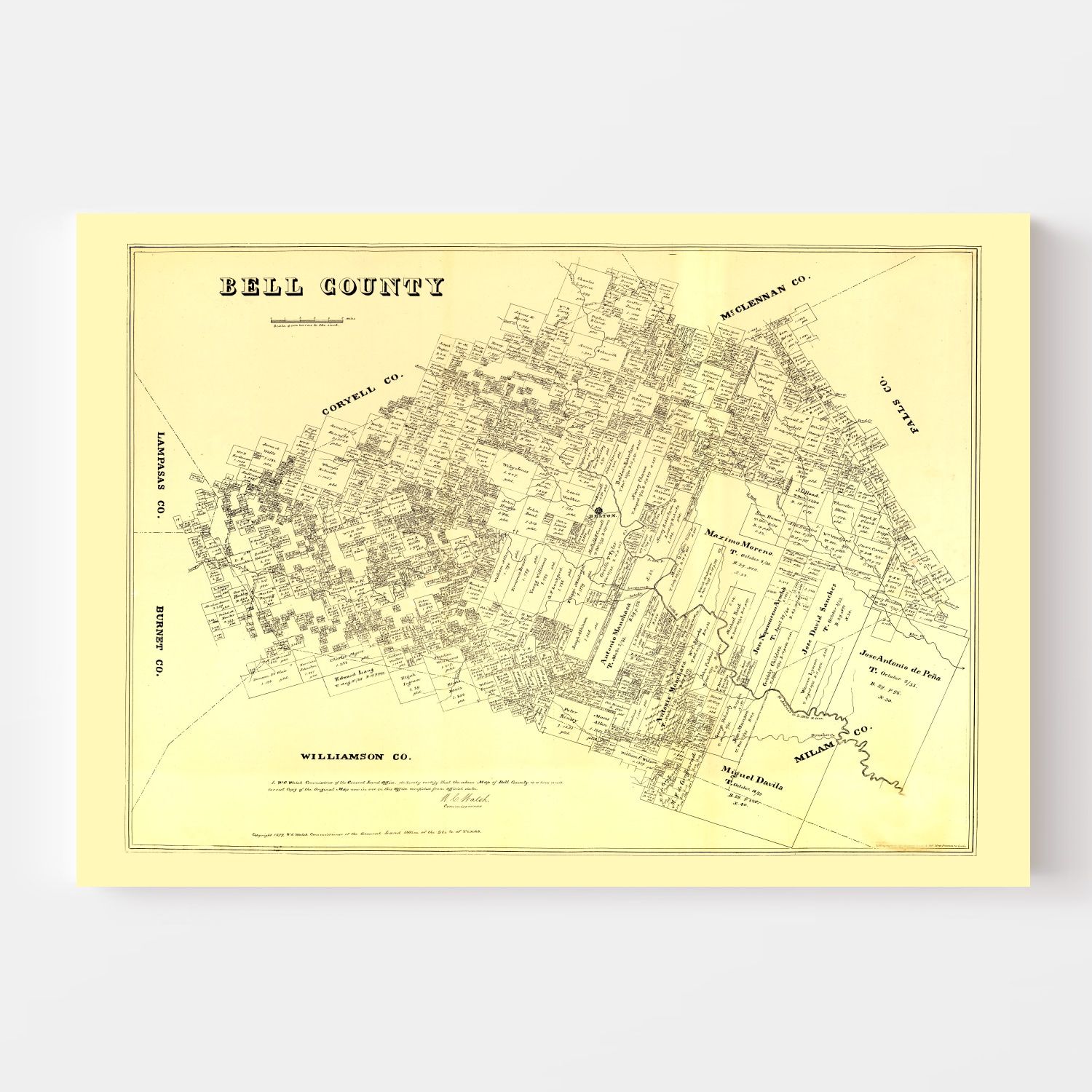 Vintage Map of Bell County, Texas 1879