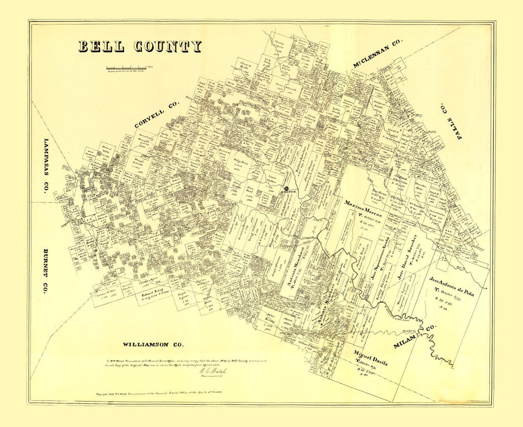 Vintage Map of Bell County, Texas 1879