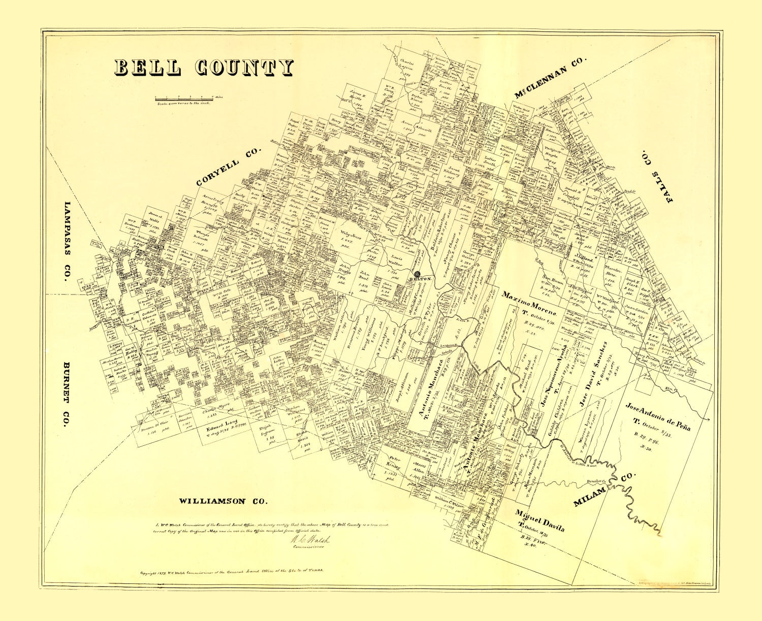 Vintage Map of Bell County, Texas 1879