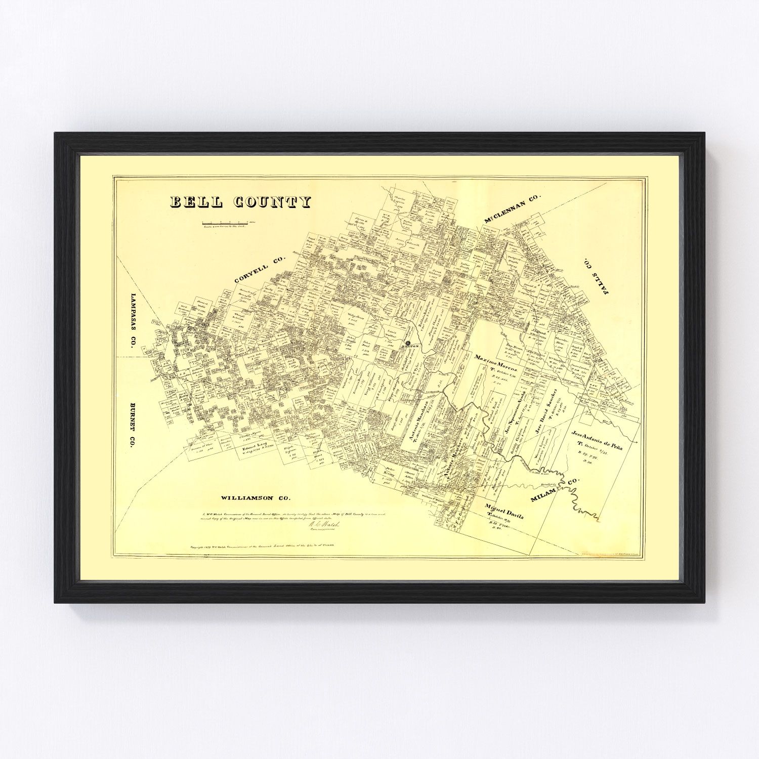Vintage Map of Bell County, Texas 1879