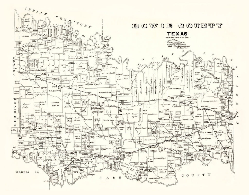 Vintage Map of Bowie County, Texas 1894