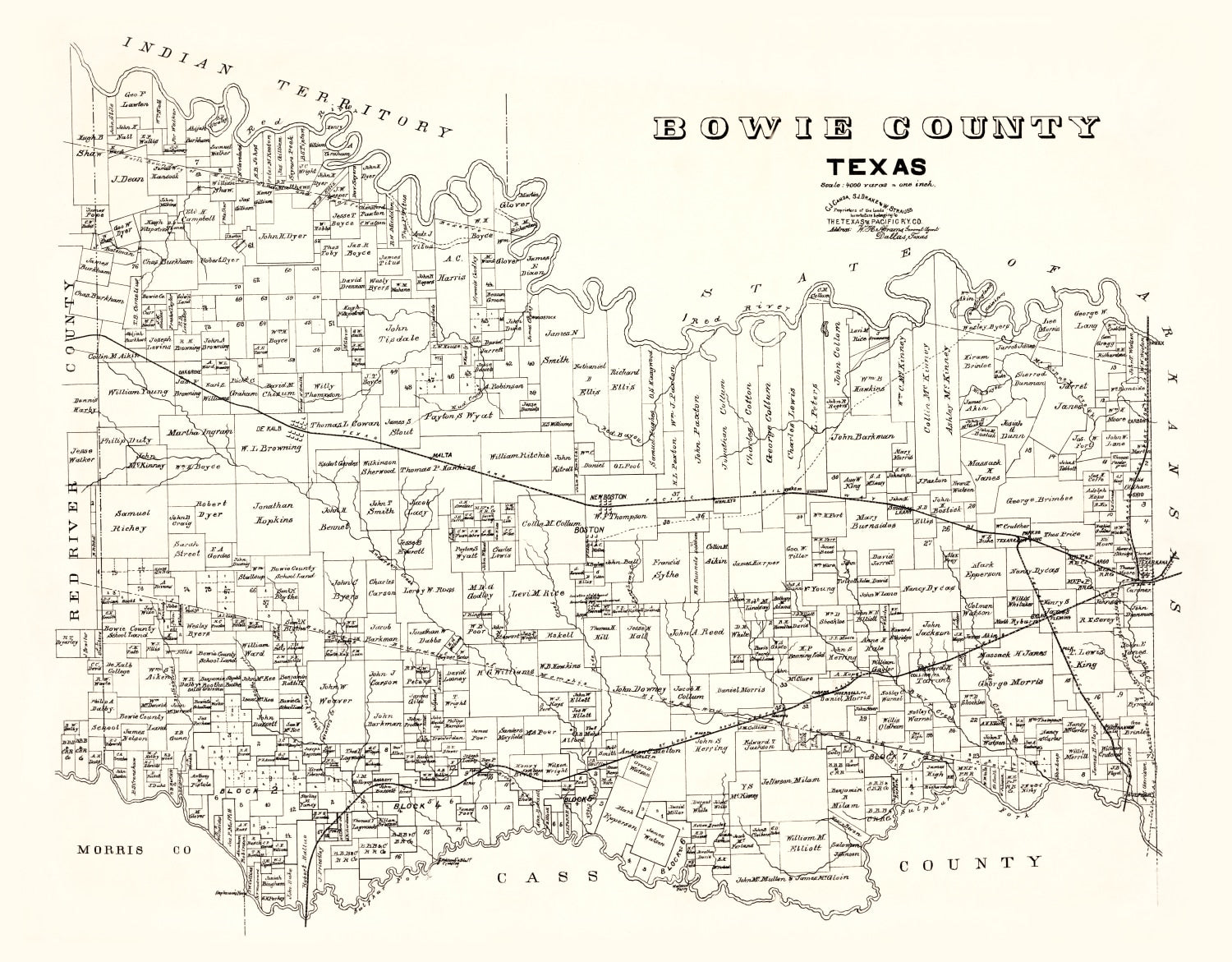 Vintage Map of Bowie County, Texas 1894