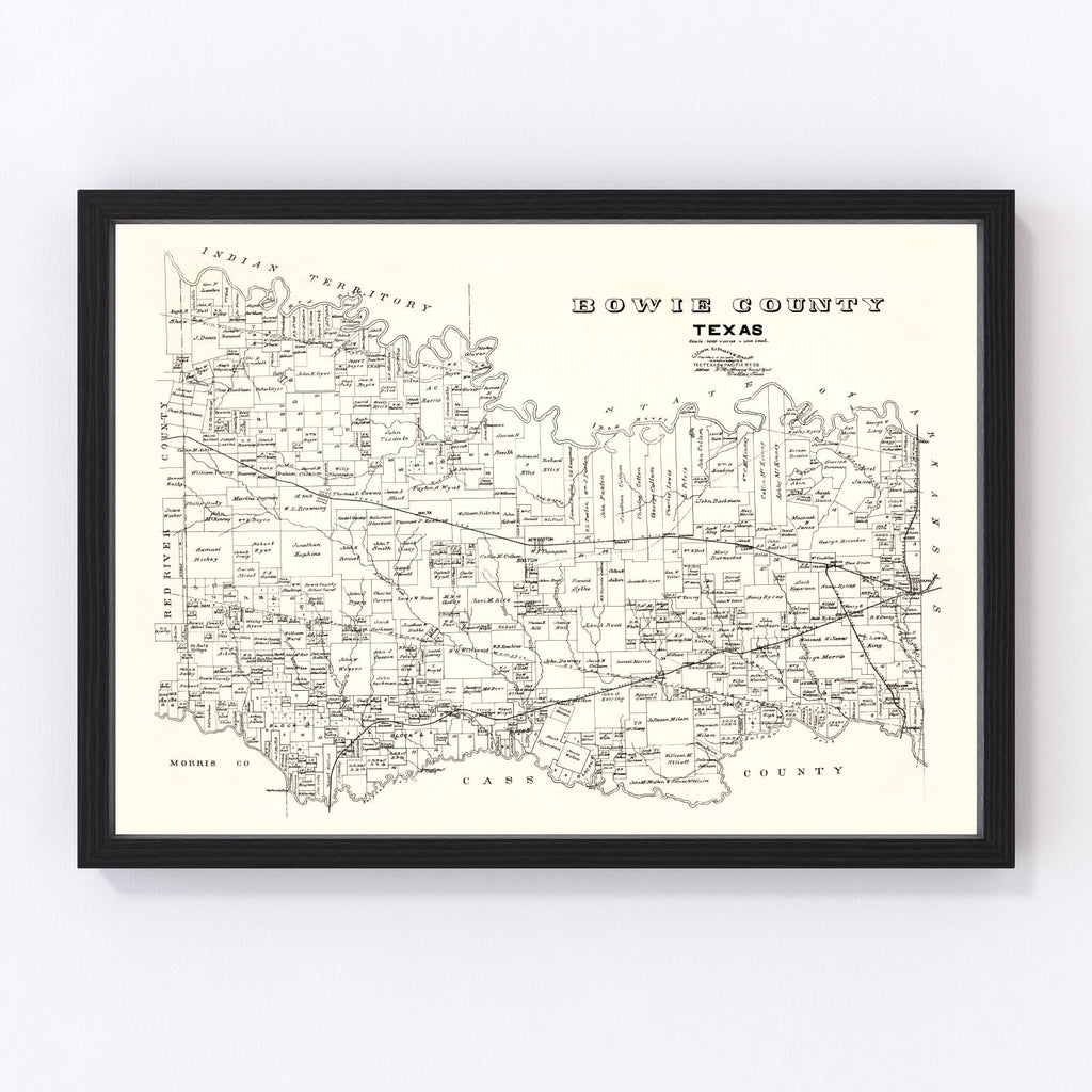 Vintage Map of Bowie County, Texas 1894