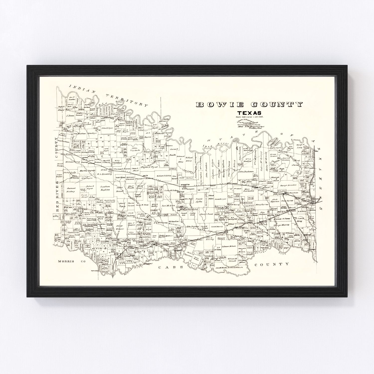 Vintage Map of Bowie County, Texas 1894