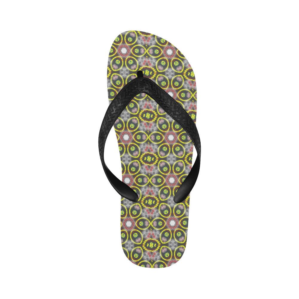 Yellow Doodles Unisex Flip Flops with Black Straps (Made in USA)