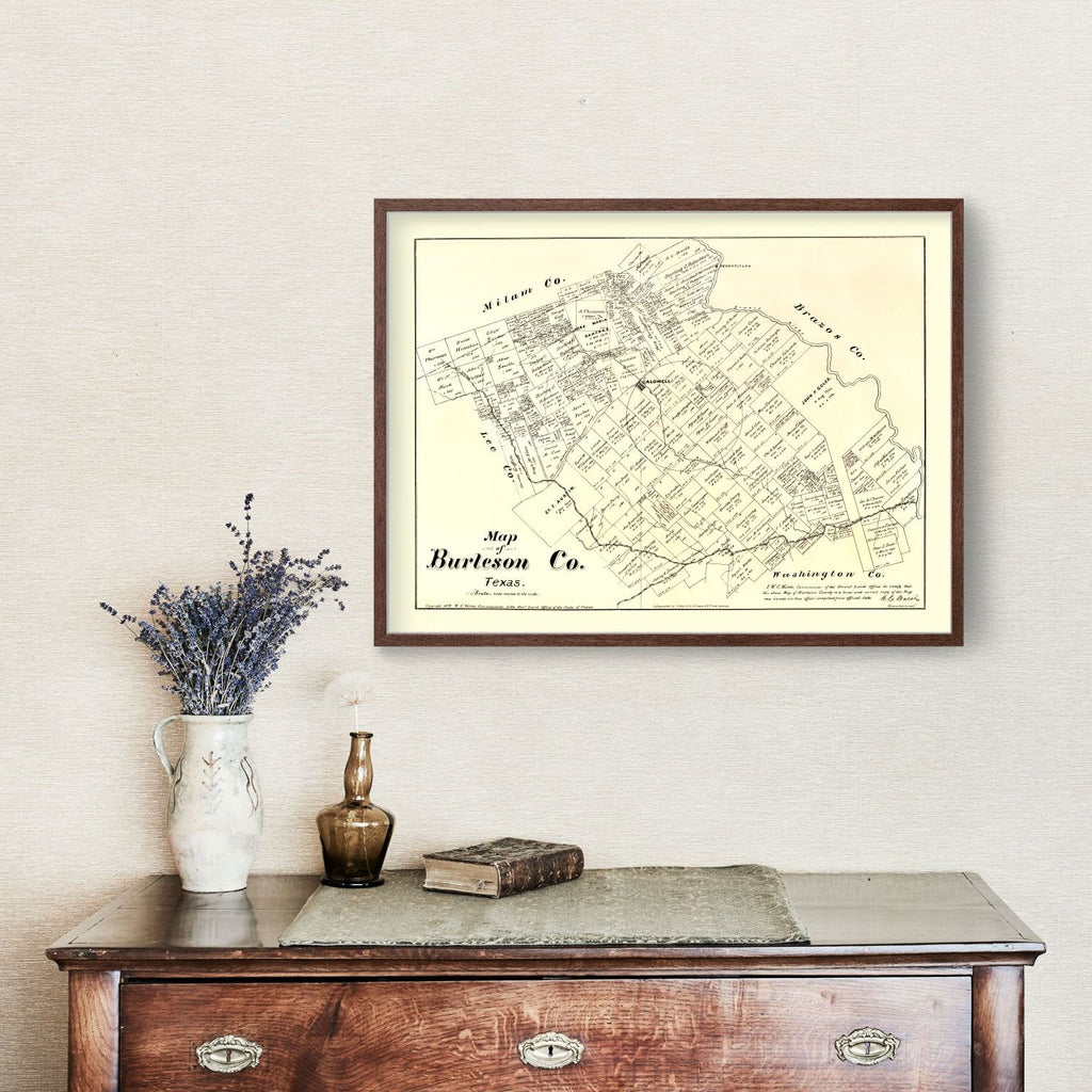 Vintage Map of Burleson County, Texas 1879