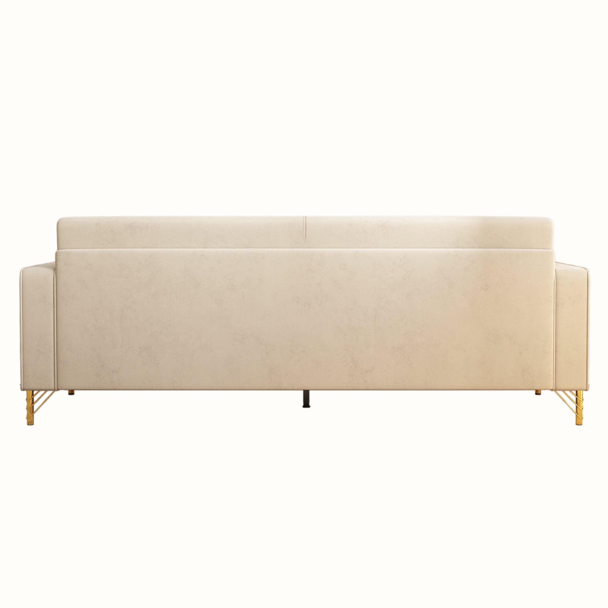 FX-P18-BE(SOFA)Modern Beige Sofa Couch for Living Room, 85.83' Upholstered 3-Seater Sofa with Metal Legs & Pillows, Minimalist Style