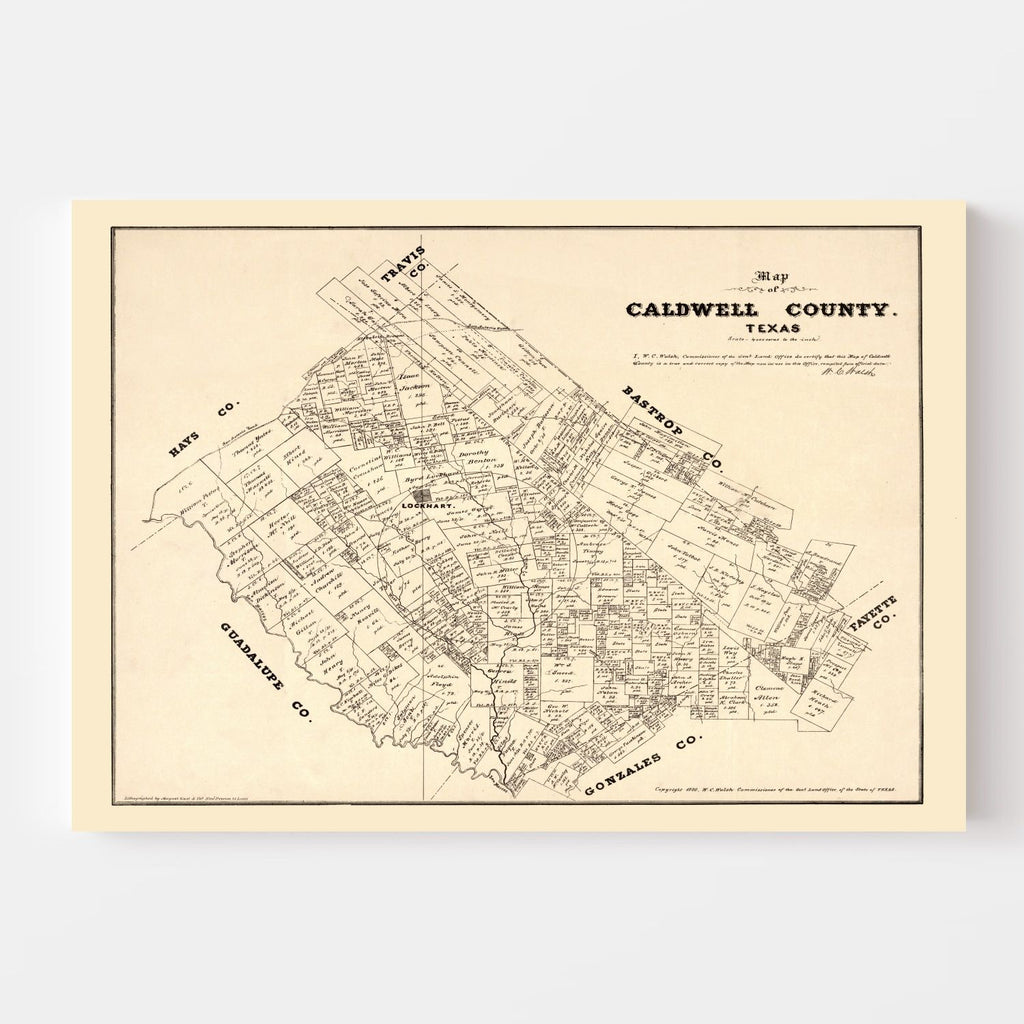 Vintage Map of Caldwell County, Texas 1880