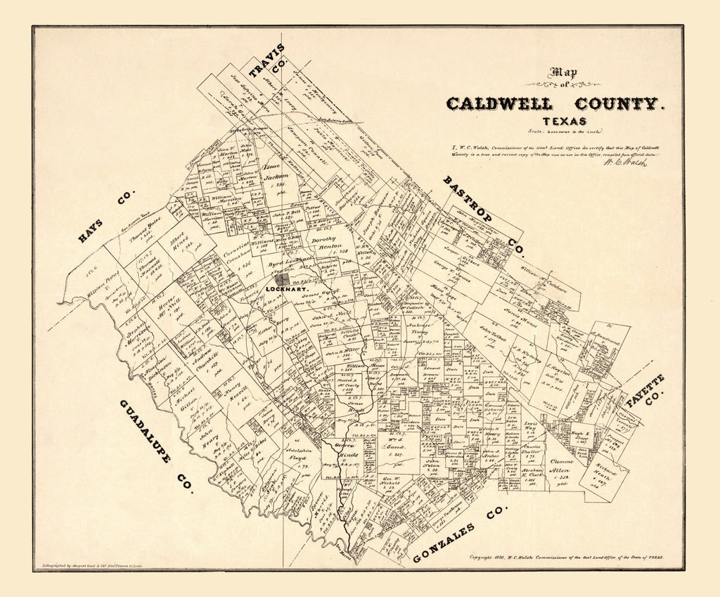 Vintage Map of Caldwell County, Texas 1880