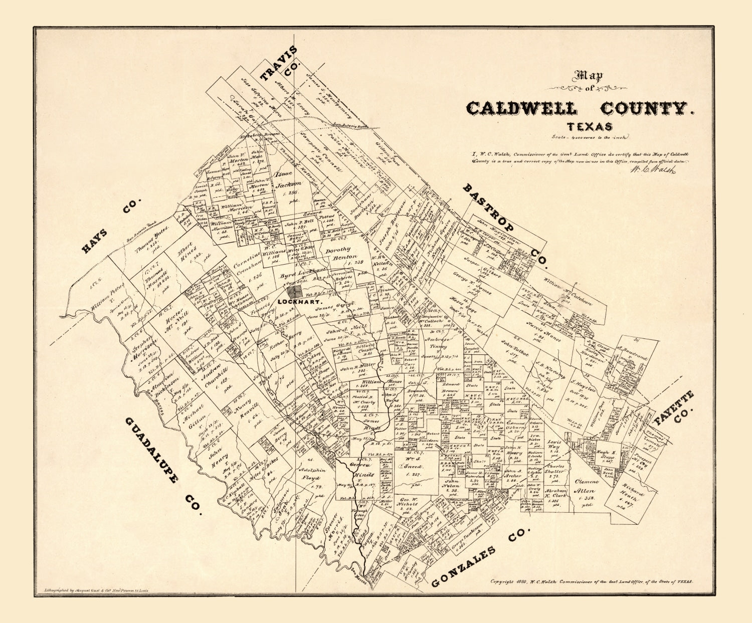 Vintage Map of Caldwell County, Texas 1880