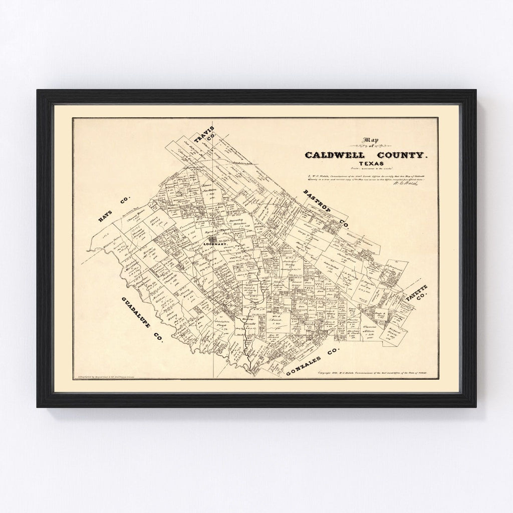 Vintage Map of Caldwell County, Texas 1880