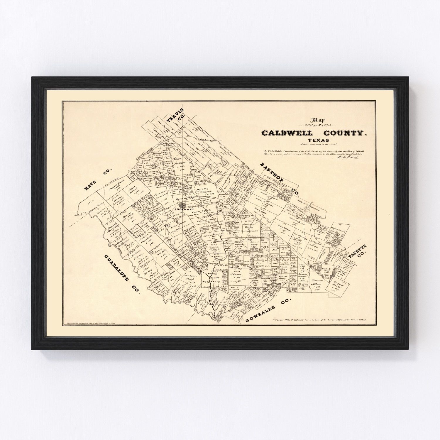 Vintage Map of Caldwell County, Texas 1880