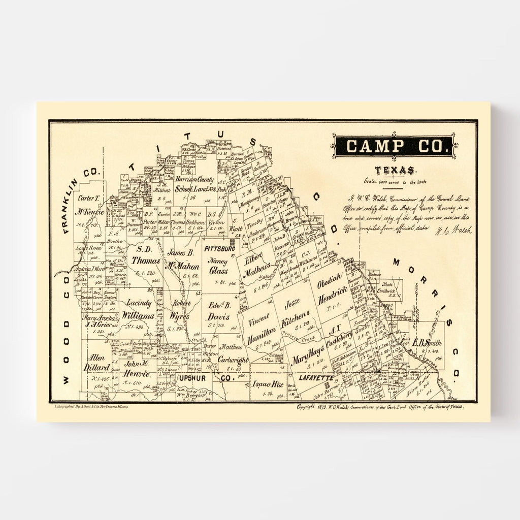 Vintage Map of Camp County, Texas 1879