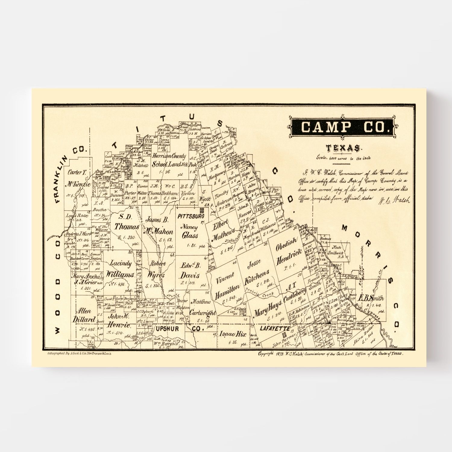 Vintage Map of Camp County, Texas 1879