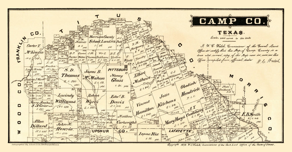 Vintage Map of Camp County, Texas 1879