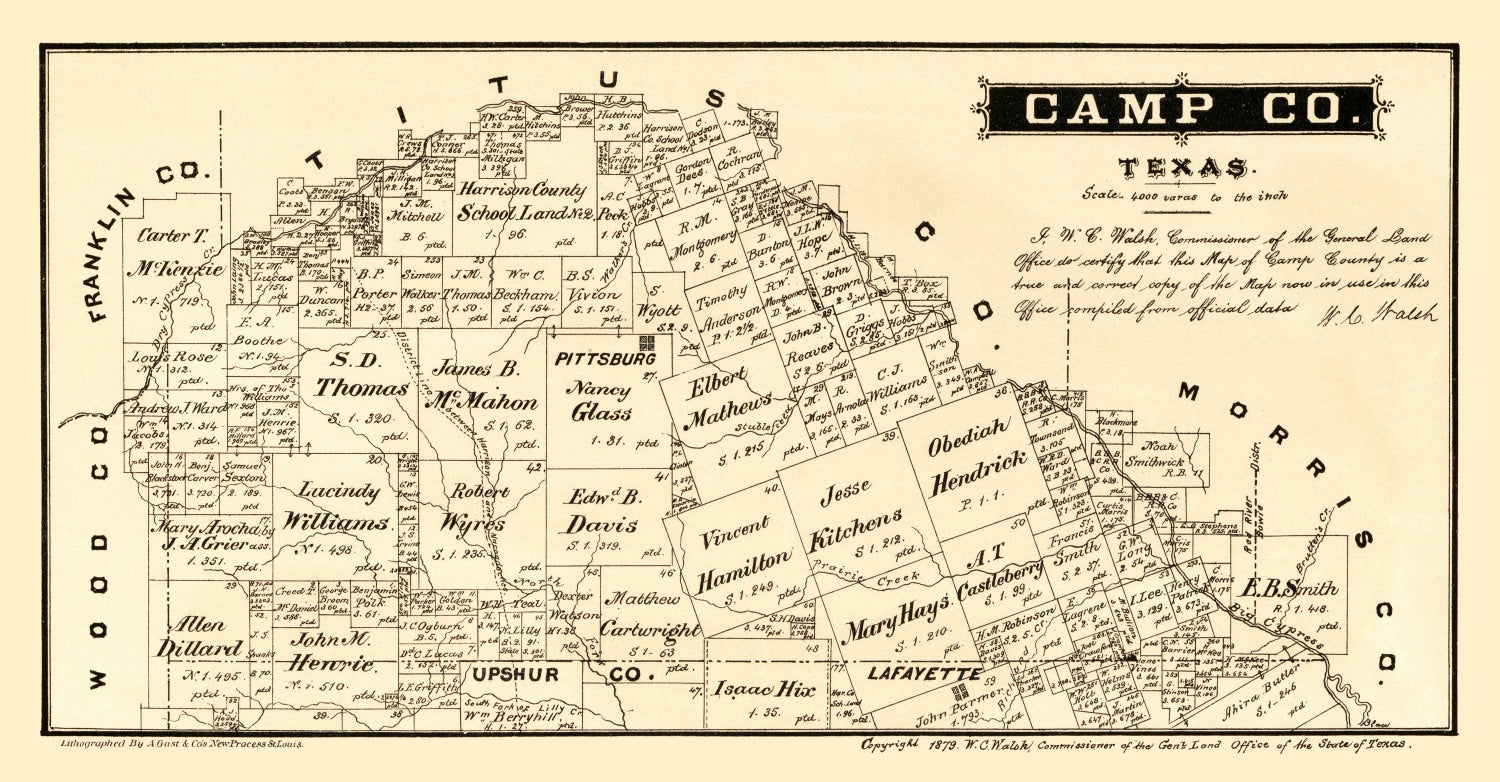 Vintage Map of Camp County, Texas 1879
