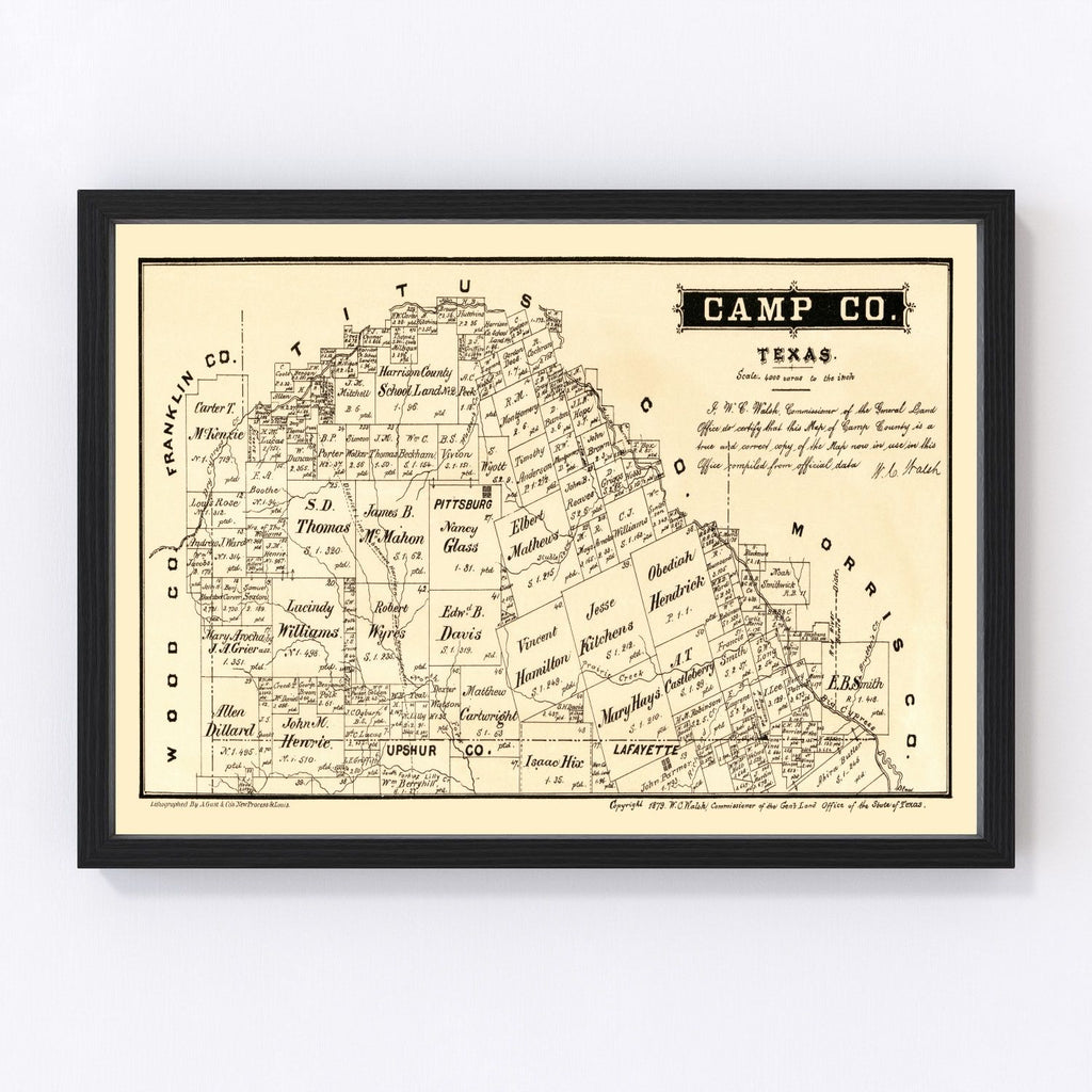 Vintage Map of Camp County, Texas 1879