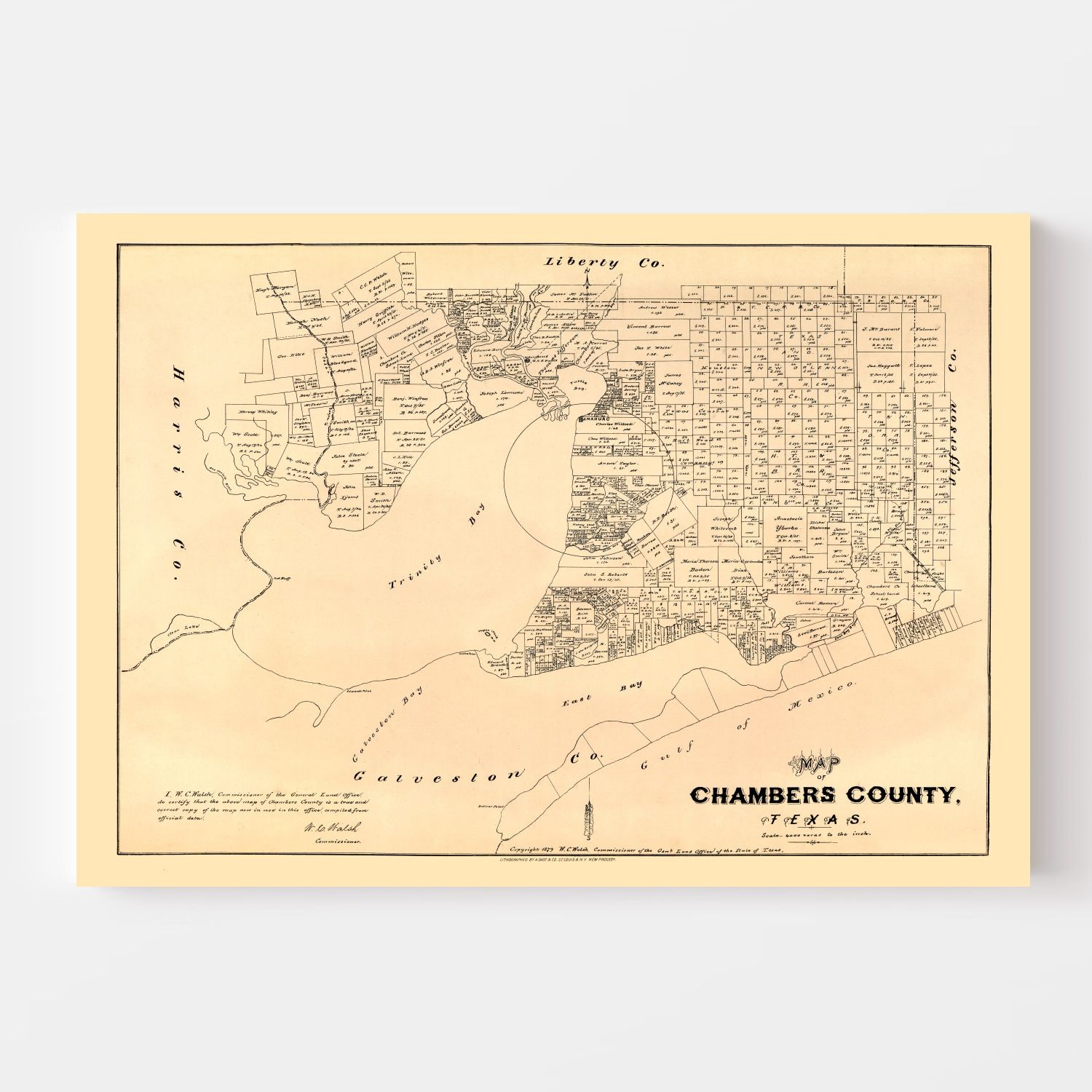 Vintage Map of Chambers County, Texas 1879