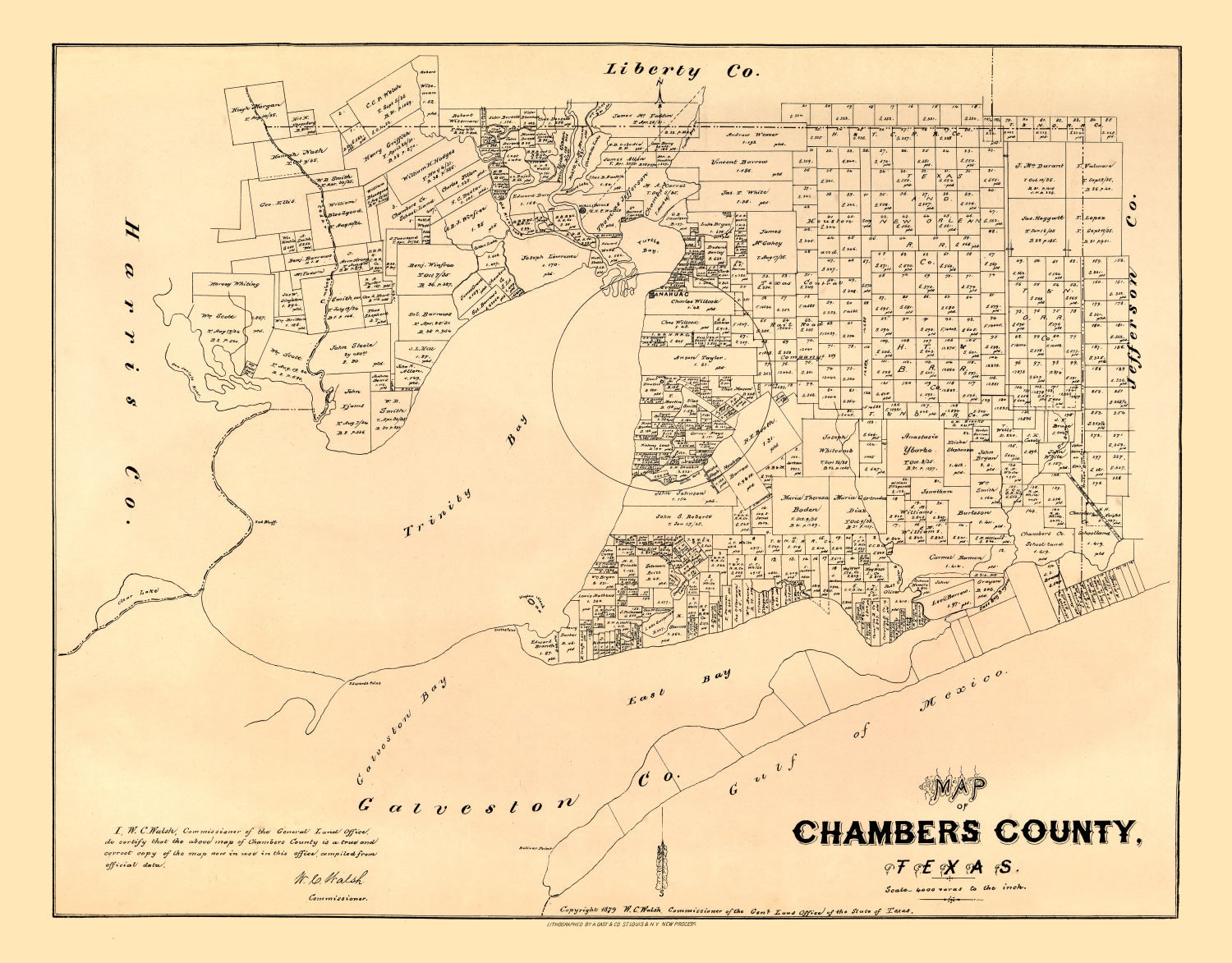Vintage Map of Chambers County, Texas 1879