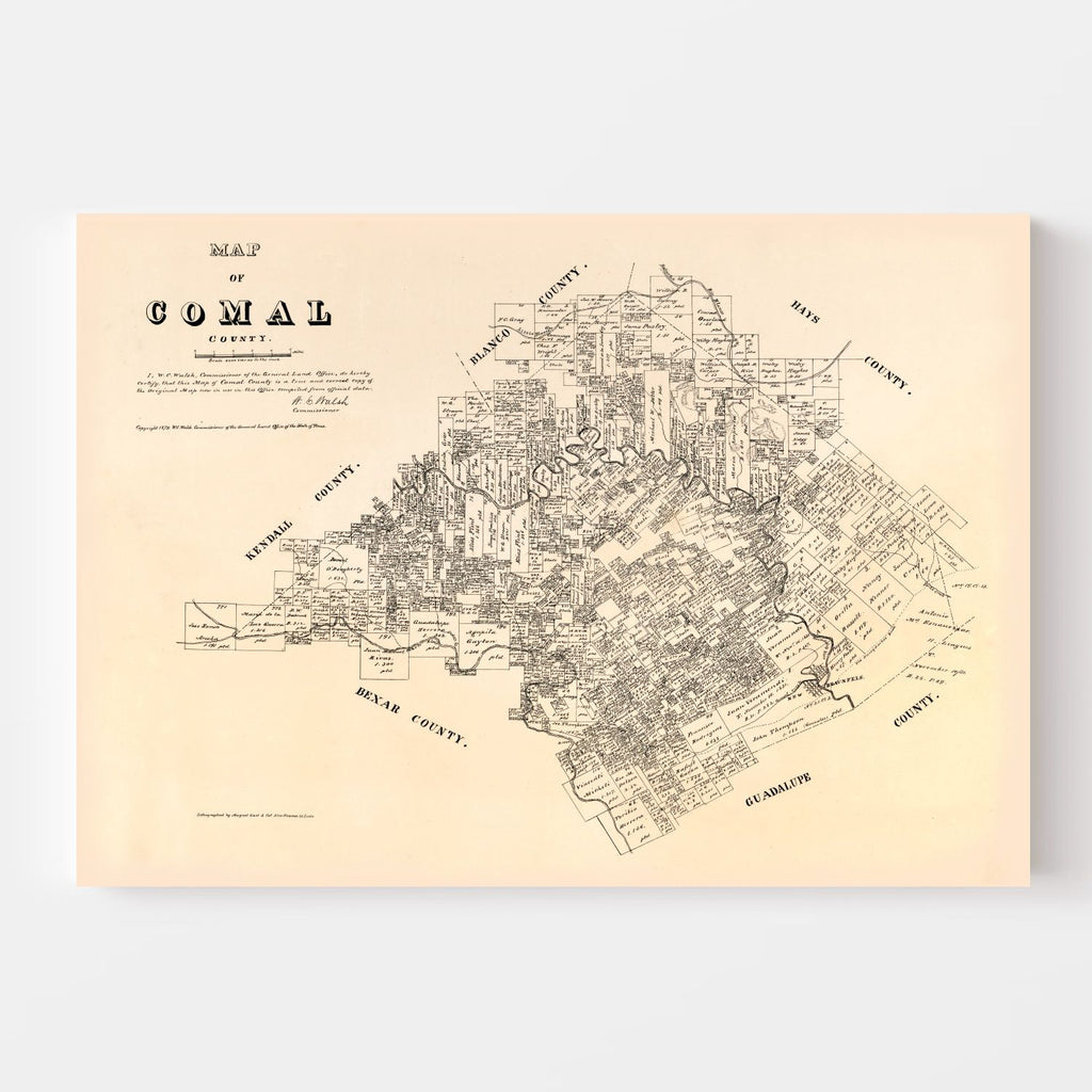 Vintage Map of Comal County, Texas 1879
