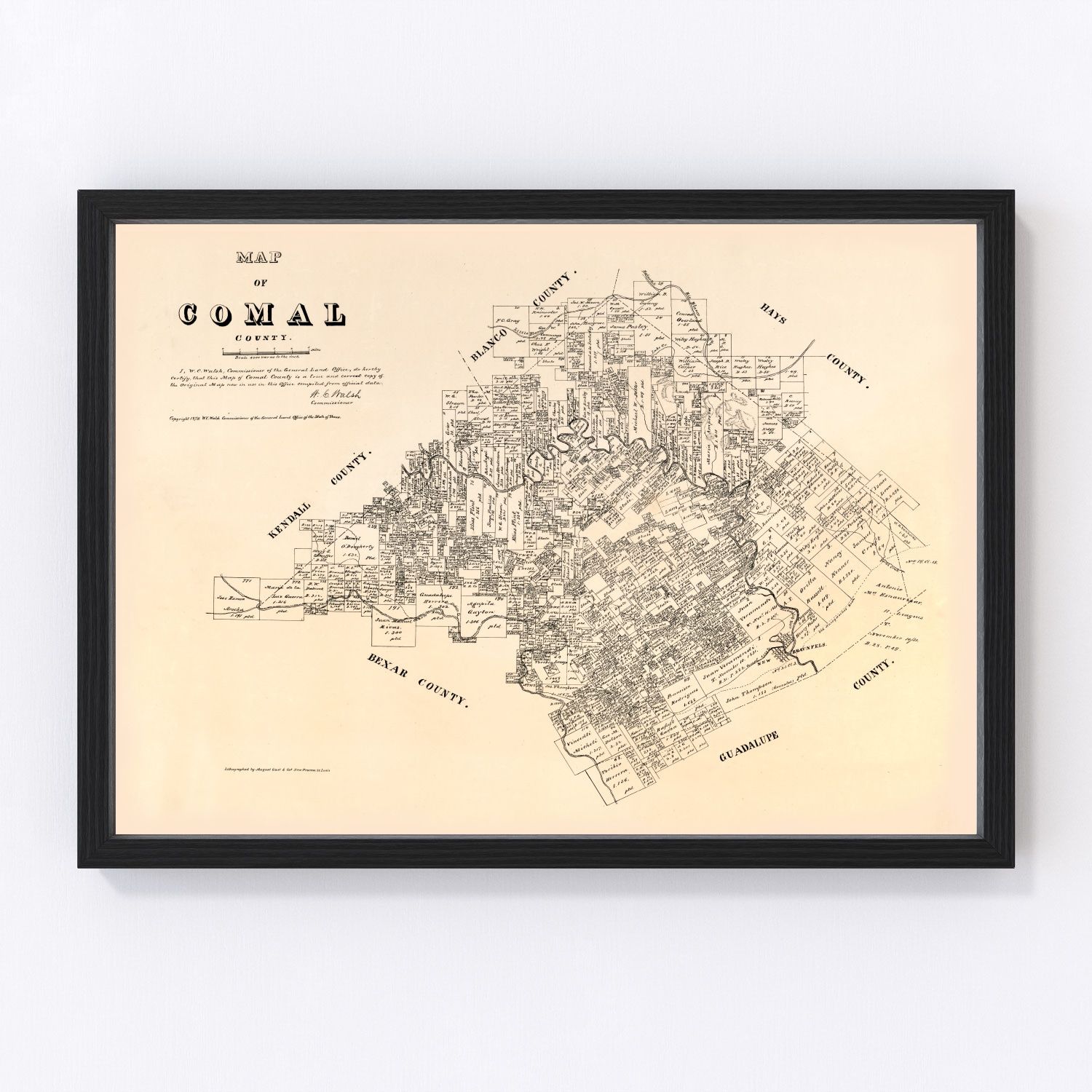 Vintage Map of Comal County, Texas 1879