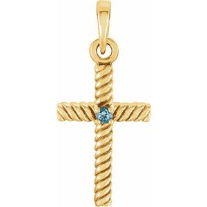 14K Yellow Gold Natural Swiss Blue Sapphire Cross Pendant