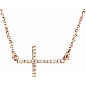 14K Rose Gold 1/10 CTW Natural Diamond Sideways Cross 16-18" Necklace