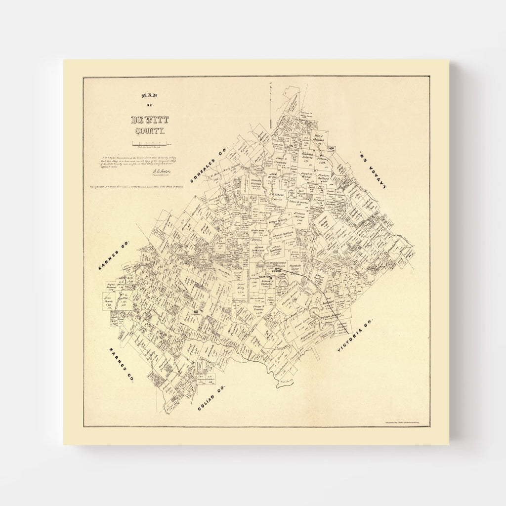 Vintage Map of De Witt County, Texas 1881