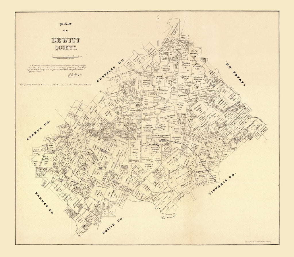 Vintage Map of De Witt County, Texas 1881
