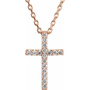 14K Rose Gold .06 CTW Lab-Grown Diamond Petite Cross 16" Necklace
