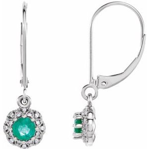 14K White Gold Natural Emerald & .08 CTW Natural Diamond Earrings