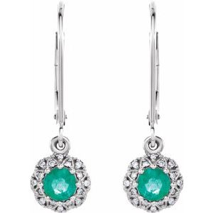 14K White Gold Natural Emerald & .08 CTW Natural Diamond Earrings – image 2
