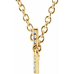 14K Yellow Gold Natural Aquamarine Sideways Cross 16-18" Necklace