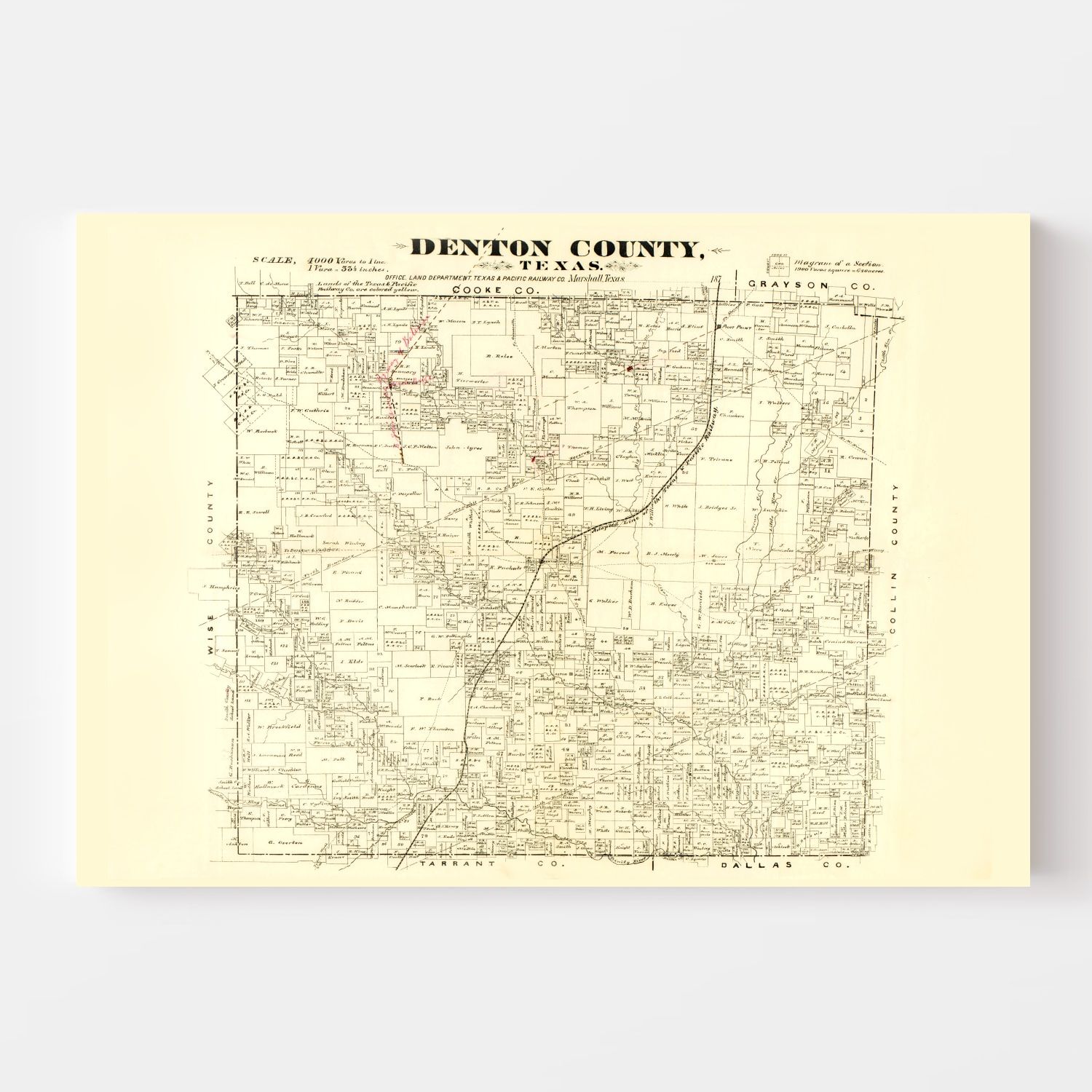 Vintage Map of Denton County, Texas 1870