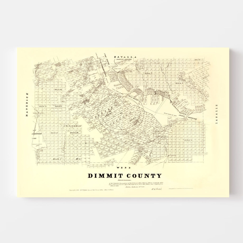 Vintage Map of Dimmit County, Texas 1879