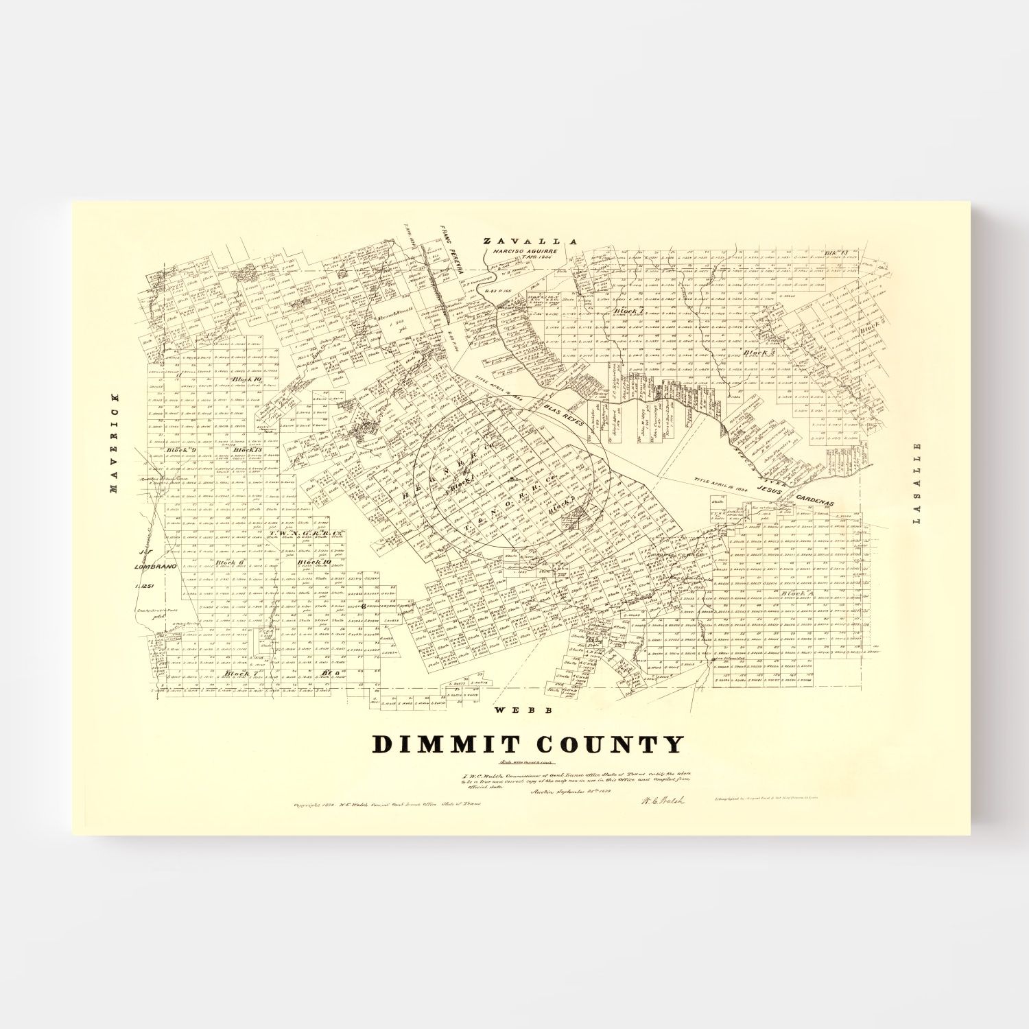 Vintage Map of Dimmit County, Texas 1879