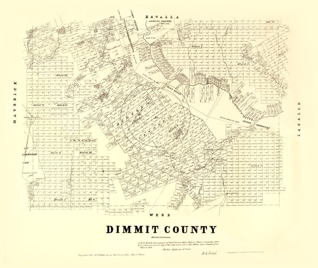 Vintage Map of Dimmit County, Texas 1879