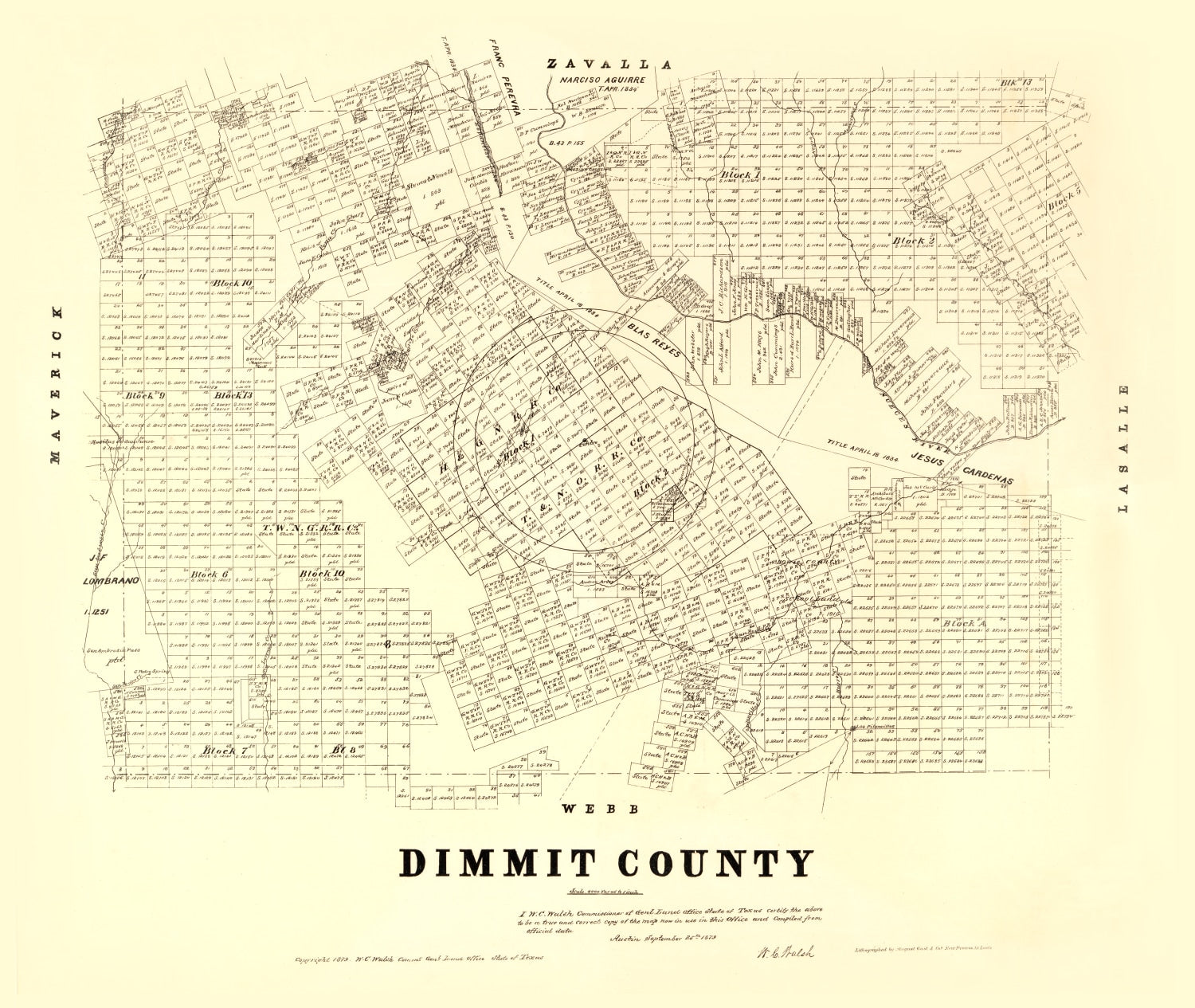 Vintage Map of Dimmit County, Texas 1879