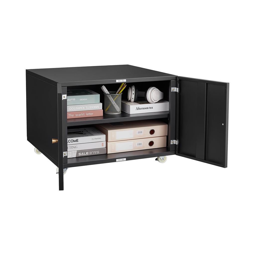 Modern Office Copier Cabinet Black 2-Door Steel Mobile Pedestal File Printer Stand