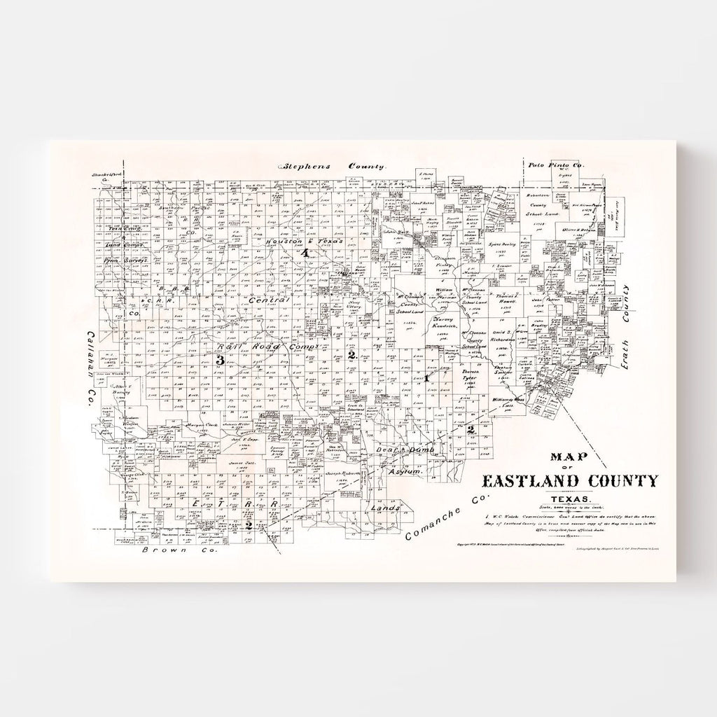 Vintage Map of Eastland County, Texas 1879