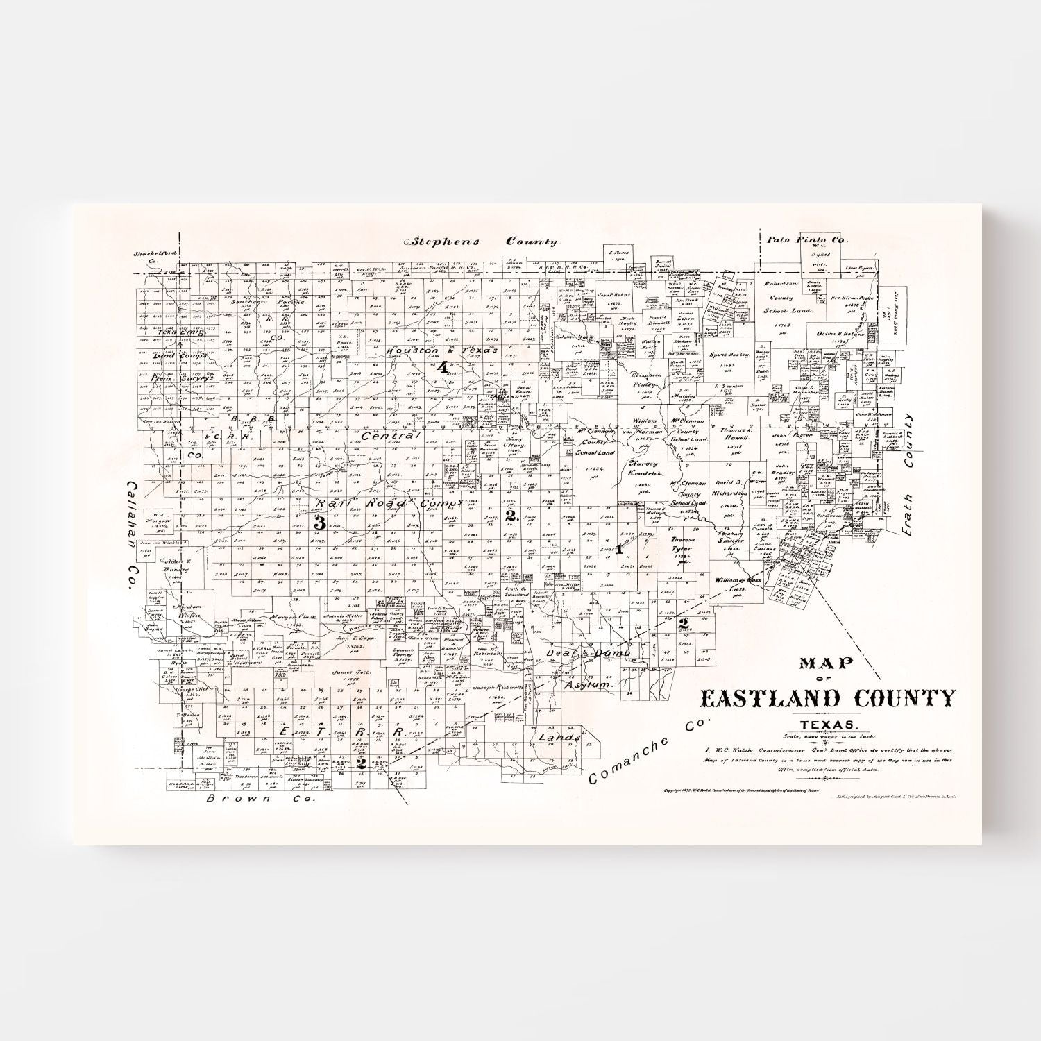 Vintage Map of Eastland County, Texas 1879