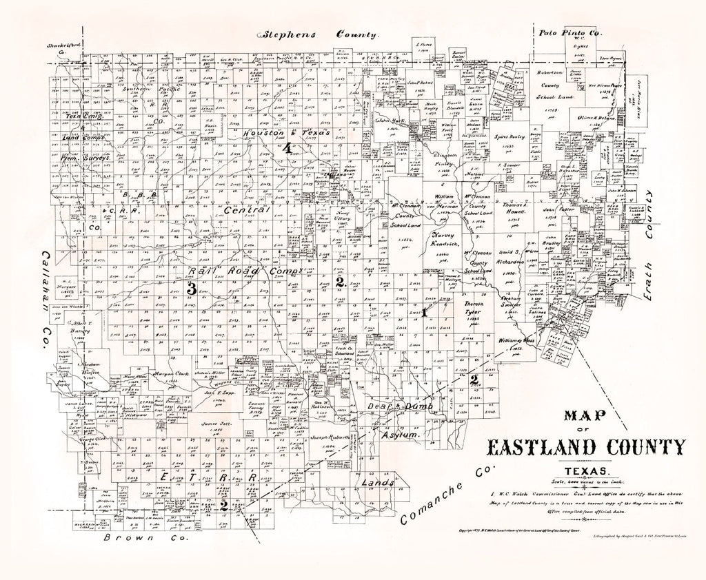 Vintage Map of Eastland County, Texas 1879