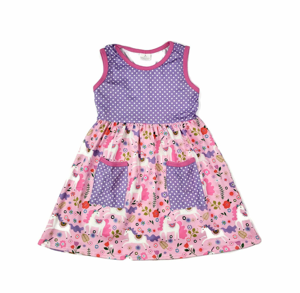 Unicorn Front Pocket Milk Silk Tank Dress