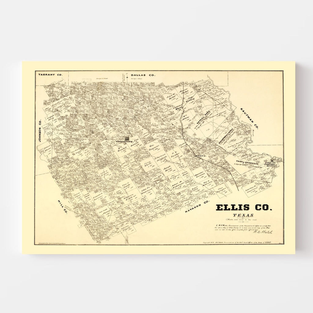 Vintage Map of Ellis County, Texas 1879